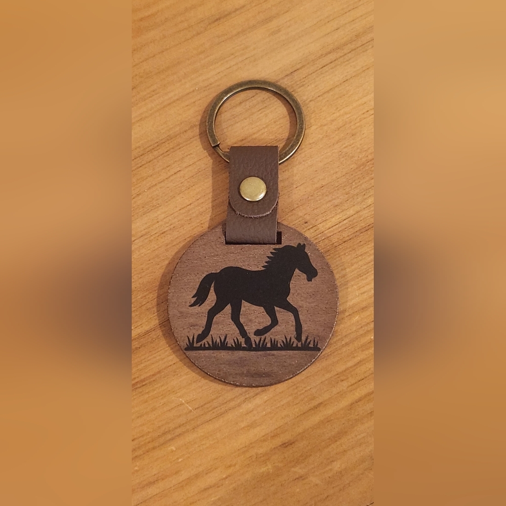 Horse Running In Field Wooden Keychain